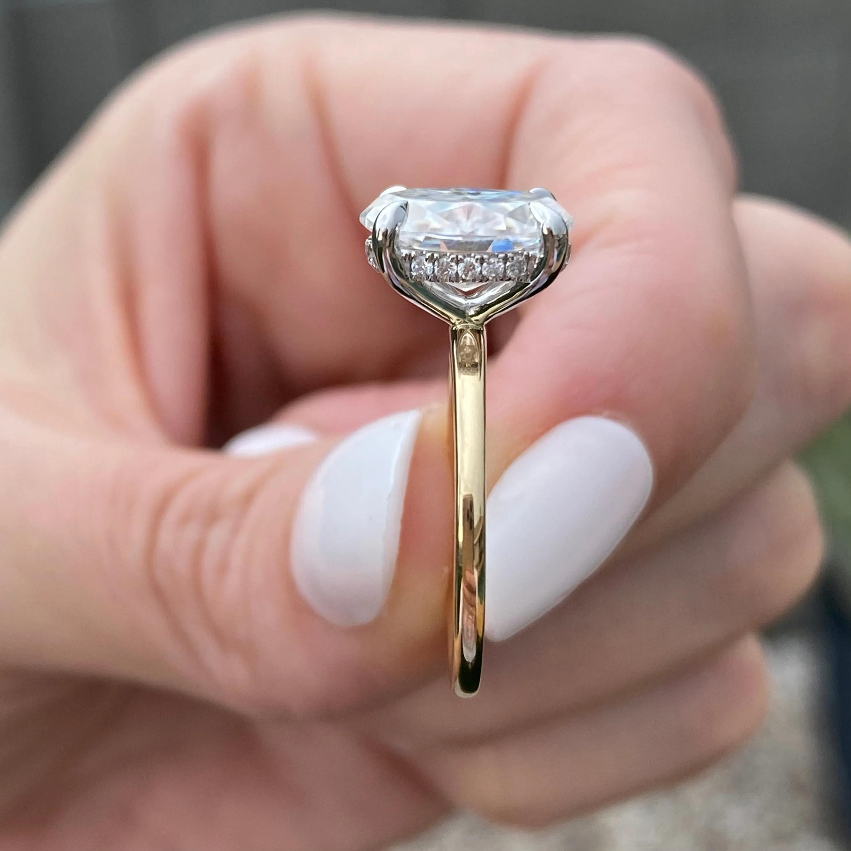 Olivia FLUSH (3ct) Oval Moissanite Ring ( ) Hidden Halo