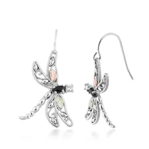 Onyx Dragonfly - Sterling Silver Black Hills Gold Earrings