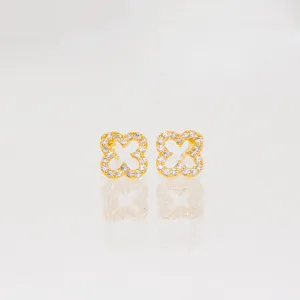 Open Mini CZ Quatrafoil Earrings - Gold