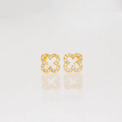 Open Mini CZ Quatrafoil Earrings - Gold