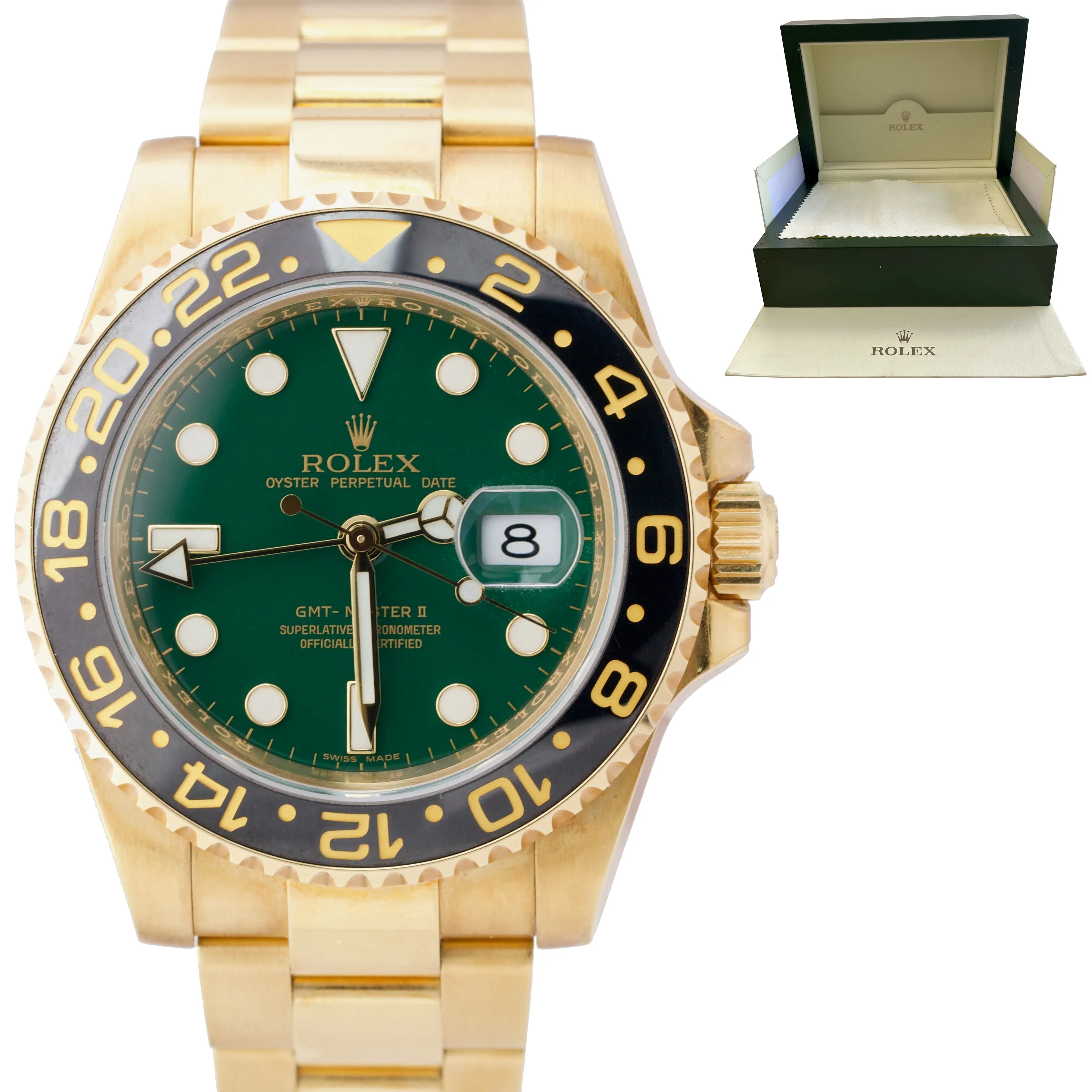 ORIGINAL GREEN DIAL Rolex GMT-Master II Ceramic Black 18K Gold 40mm 116718 BOX