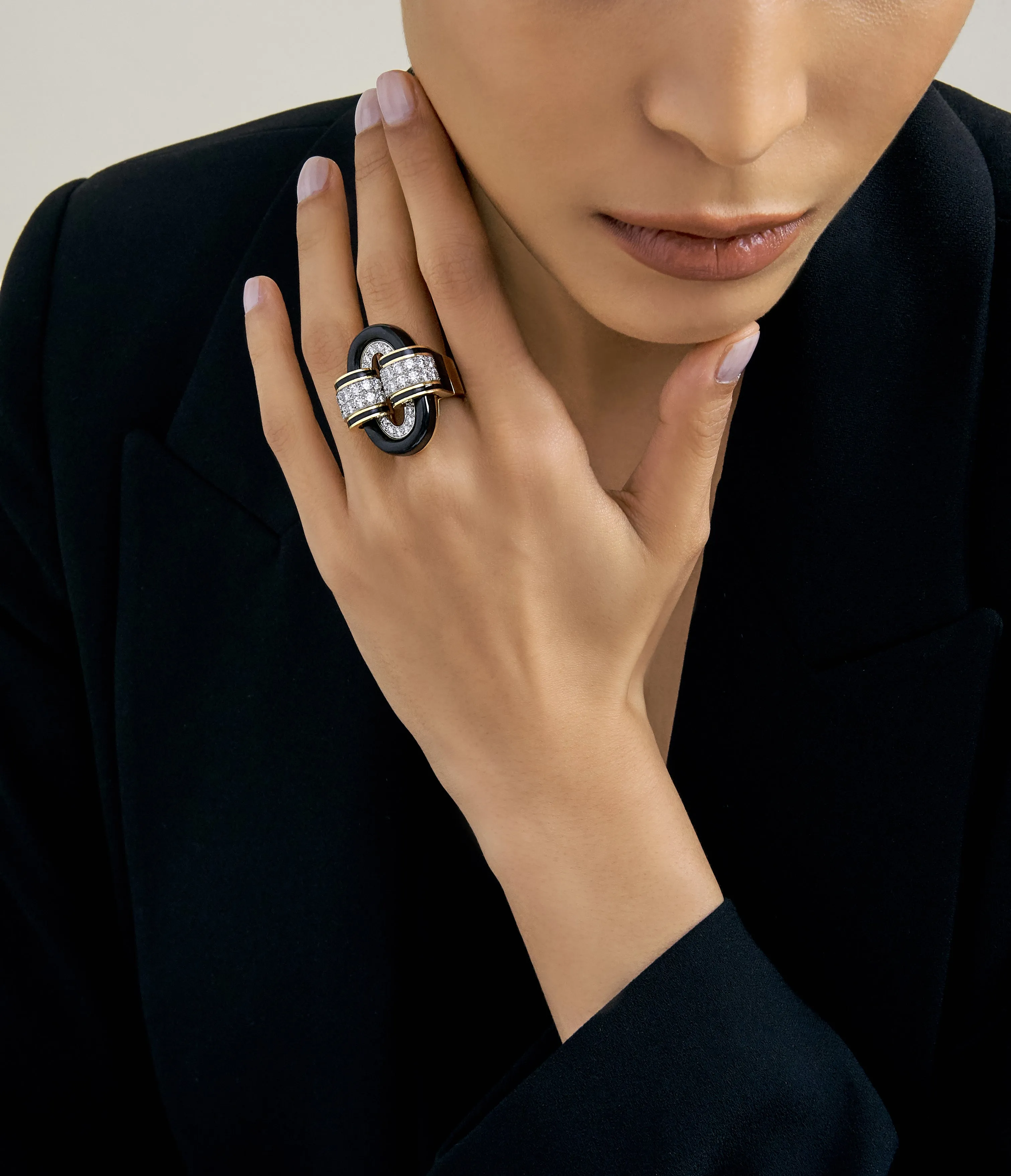 Oval Buckle Ring, Black Enamel