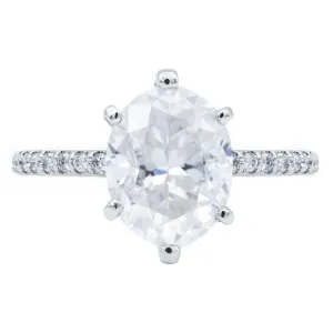 Oval Crushed Ice Moissanite 6 Prongs Diamond Accent Ice Solitaire Ring