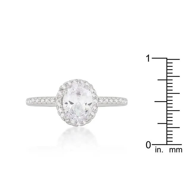 Oval-Cut Floating Halo Cubic Zirconia Engagement Ring