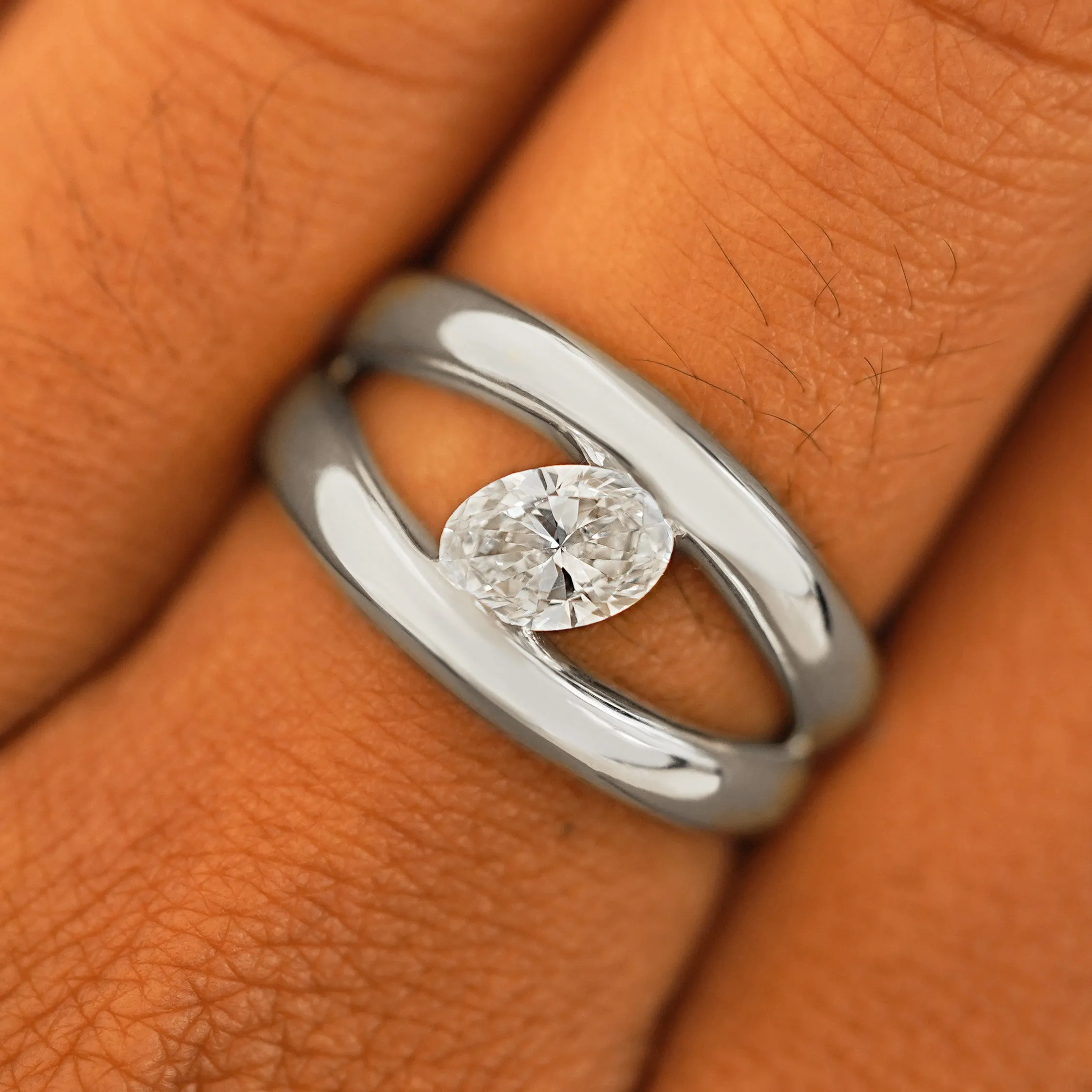 Oval Lab Diamond Tension Ring