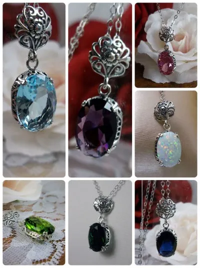 P70, Edward Pendant, Choice of Gemstone, Vintage Style Edwardian Necklace #P70