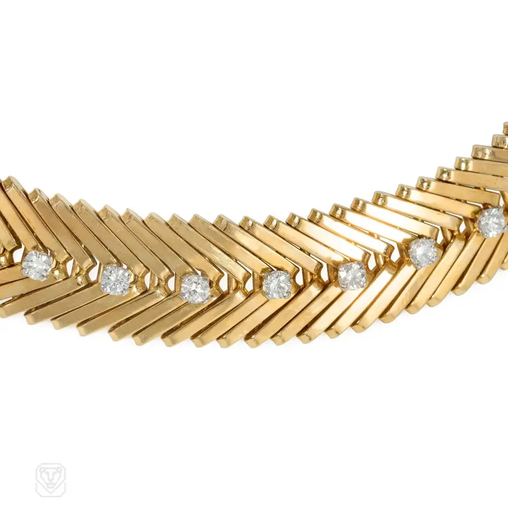 Pair of VCA "Angel Hair" gold and diamond bracelets convertible to a necklace