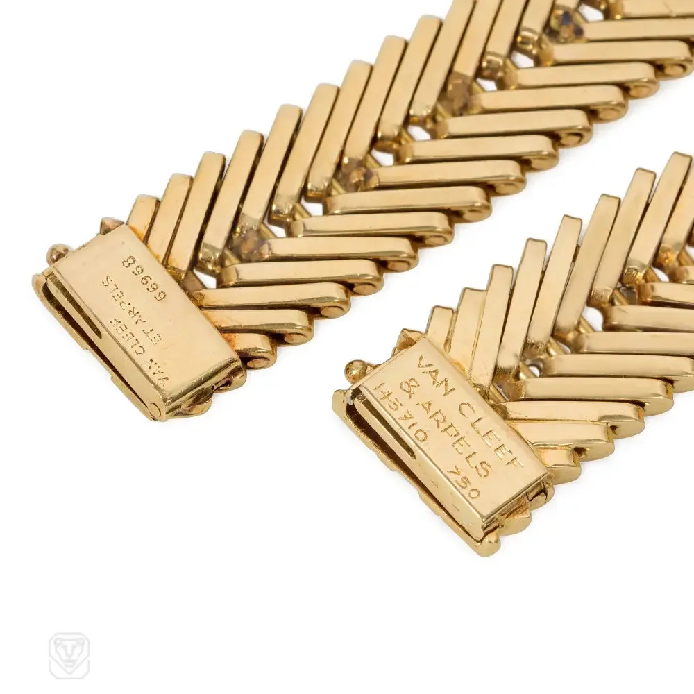 Pair of VCA "Angel Hair" gold and diamond bracelets convertible to a necklace