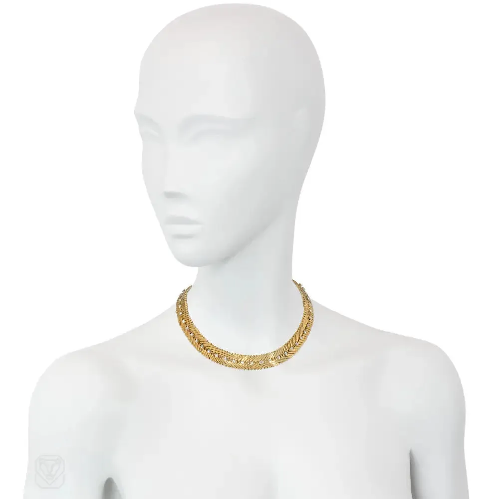 Pair of VCA "Angel Hair" gold and diamond bracelets convertible to a necklace