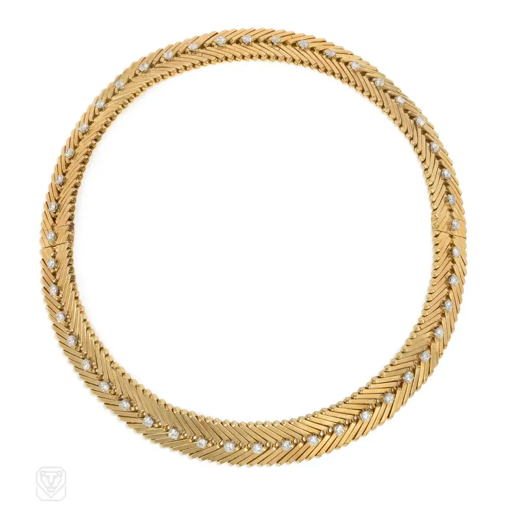 Pair of VCA "Angel Hair" gold and diamond bracelets convertible to a necklace