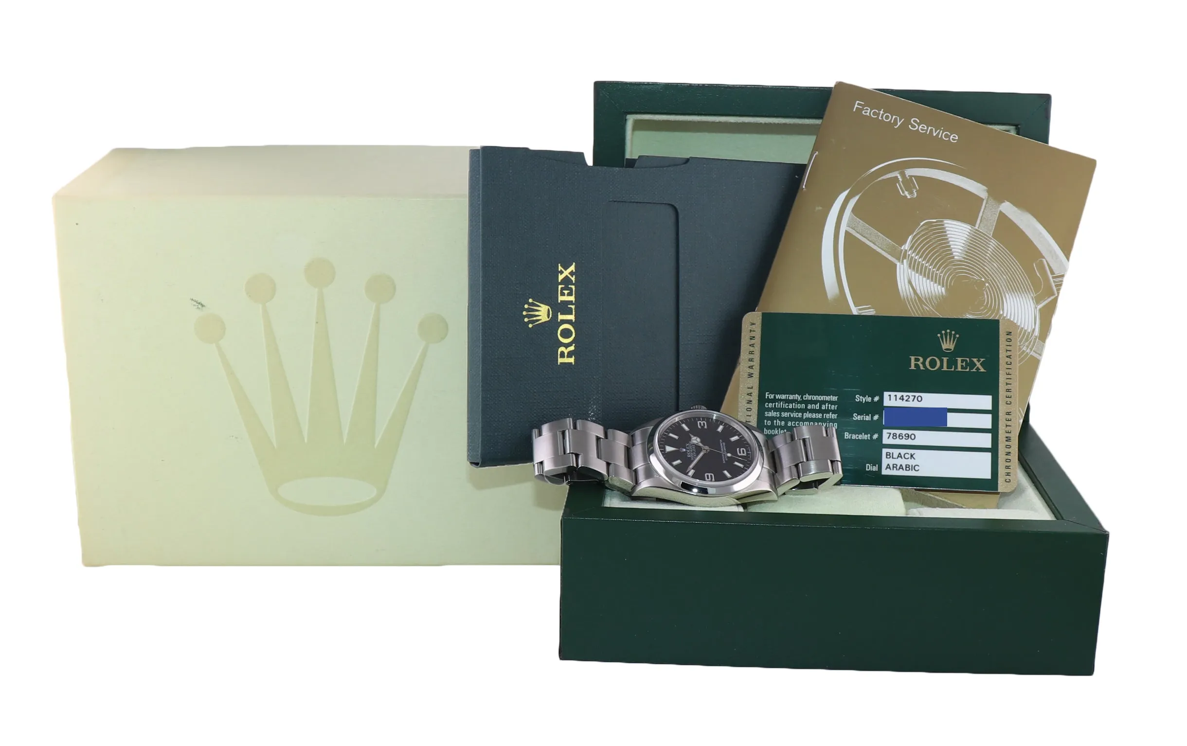 PAPERS 2007 Rolex Explorer I Black 36mm 114270 Steel Black Arabic Watch Box