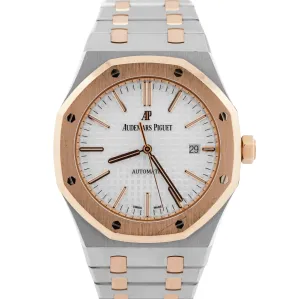PAPERS Audemars Piguet Royal Oak WHITE Steel Gold 41mm 15400SR.OO.1220SR.01 BOX