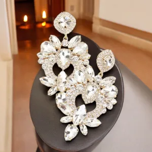 PARIS - clear gold marquise cluster rhinestone earrings