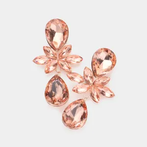 Peach Marquise and Teardrop Stone Dangle Pageant Earrings on Rose Gold | Peach Prom Earrings | 584210
