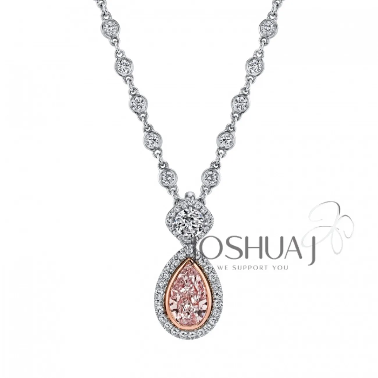 Pear Cut 5.34ct Fancy Light Purple Pink Diamond Drop Down Platinum Micro Pavé Diamonds by the Yard Necklace (Pre-Order)