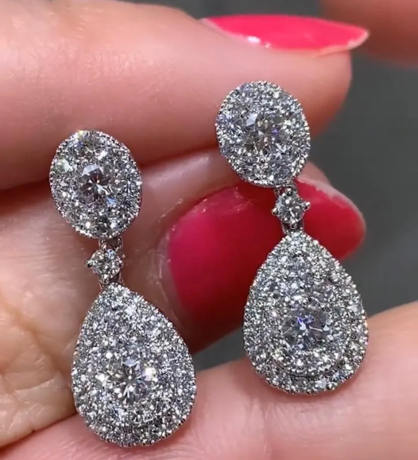 Pear Shape Diamond Invisible-set  Drop Statement Earrings 1.94ct tw
