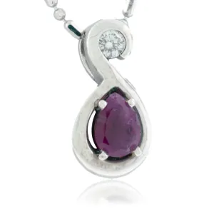 Pear Shaped Ruby Cabochon with Diamond Pendant