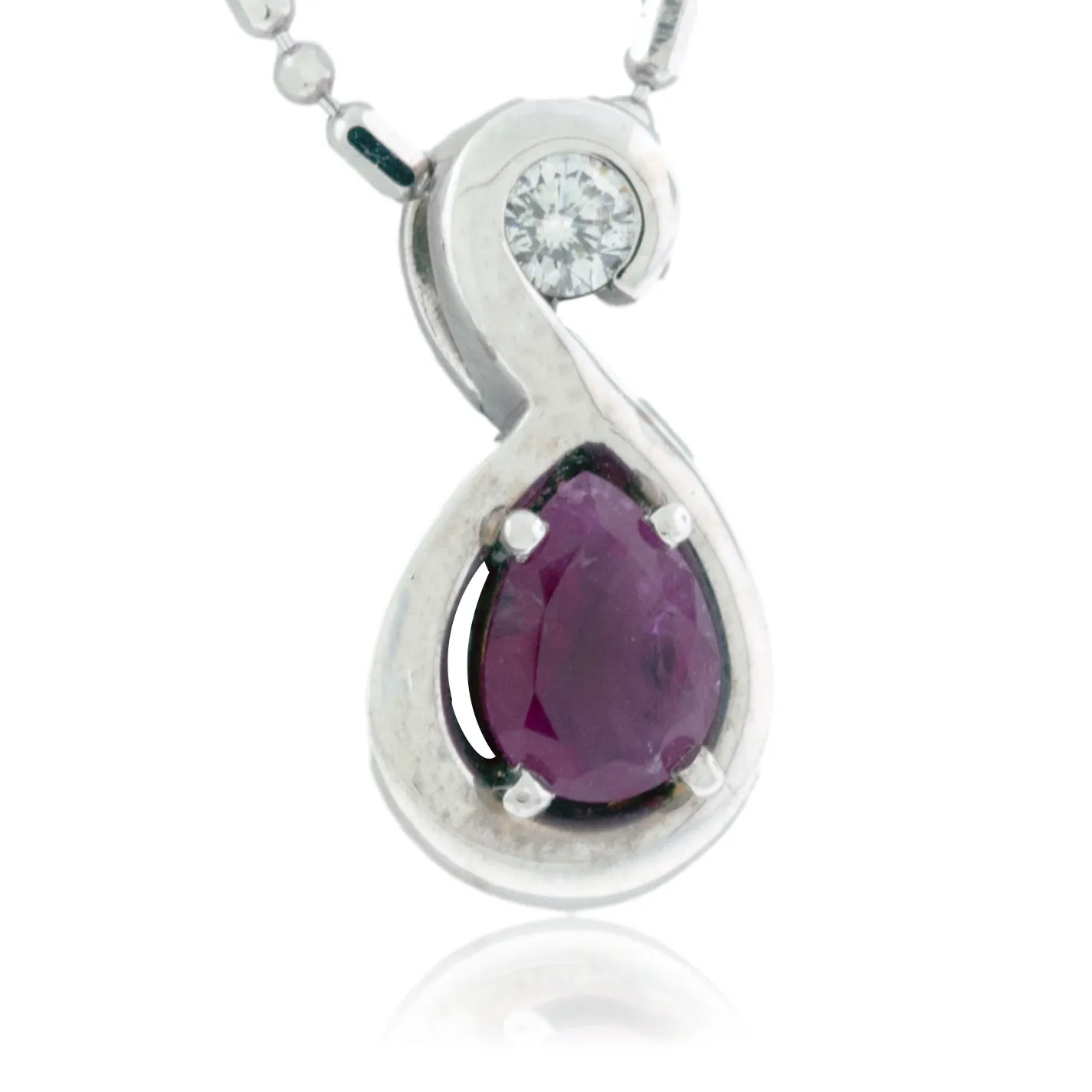 Pear Shaped Ruby Cabochon with Diamond Pendant