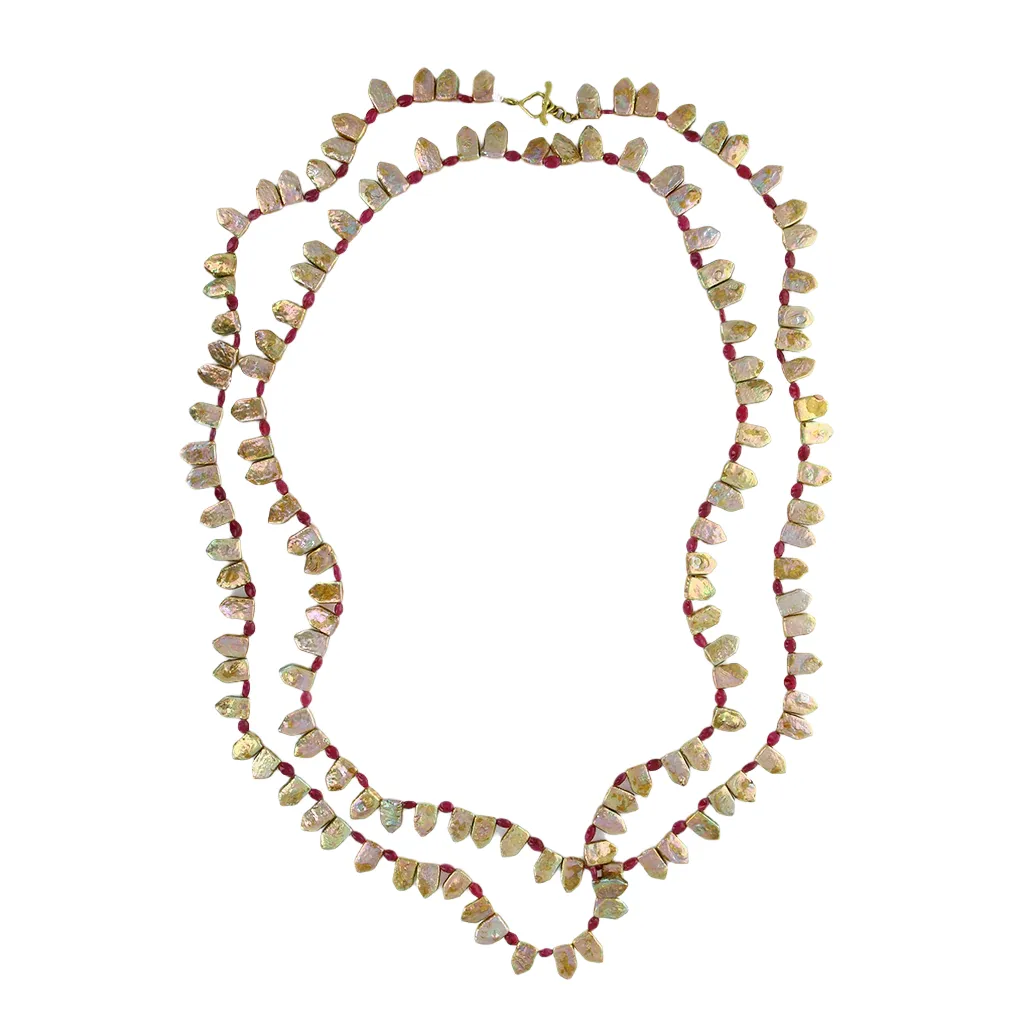 Pearl and Ruby Tooth Pearl Necklace