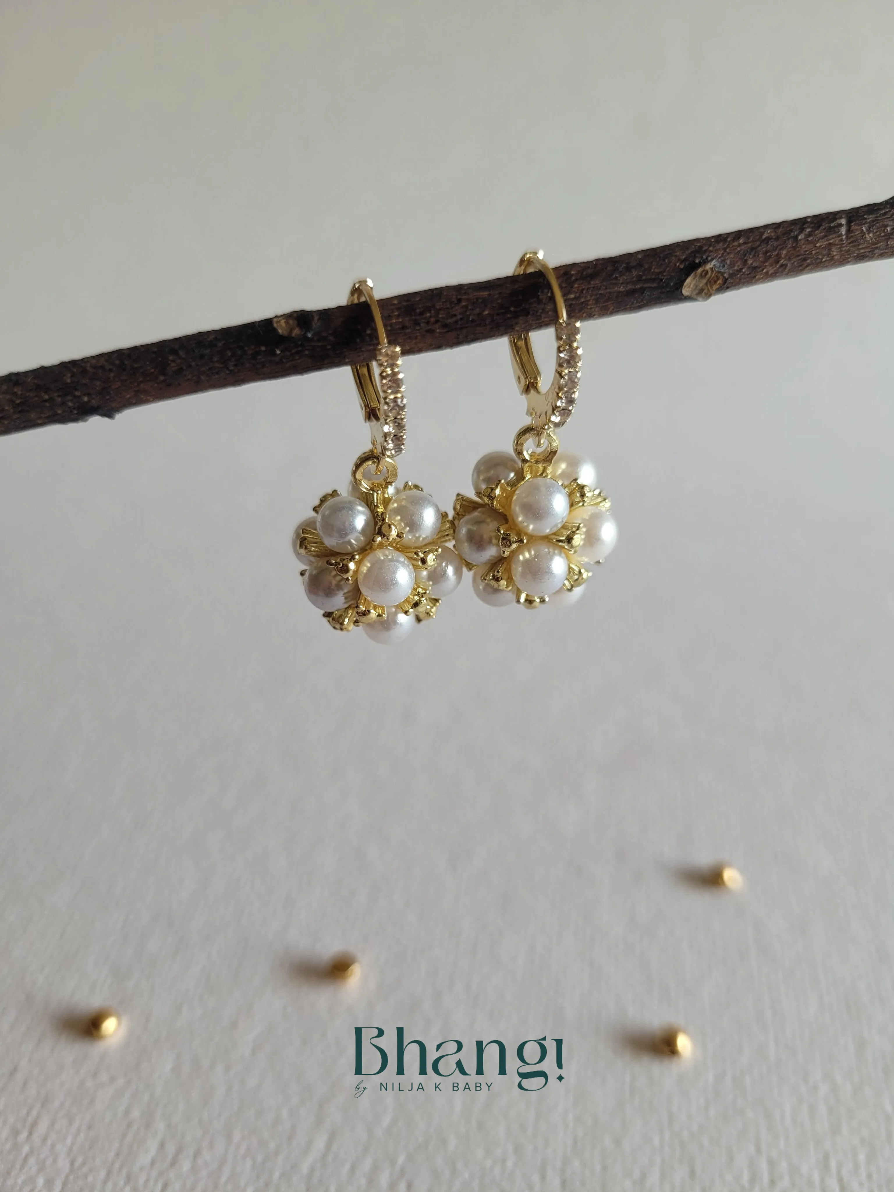 Pearl Cluster Hoop Earrings