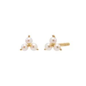 Pearl Trio Cluster Stud Earring 14K
