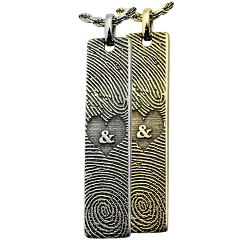 Personalized Bar Pendant Vertical - Double Finger Prints