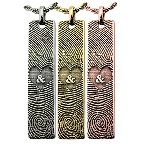 Personalized Bar Pendant Vertical - Double Finger Prints