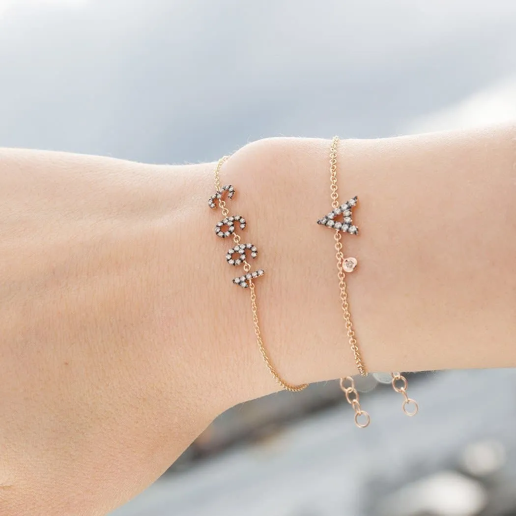 Personalized White Diamond Bracelet & Diamond Charm Small Letter 18K Gold