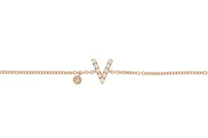 Personalized White Diamond Bracelet & Diamond Charm Small Letter 18K Gold