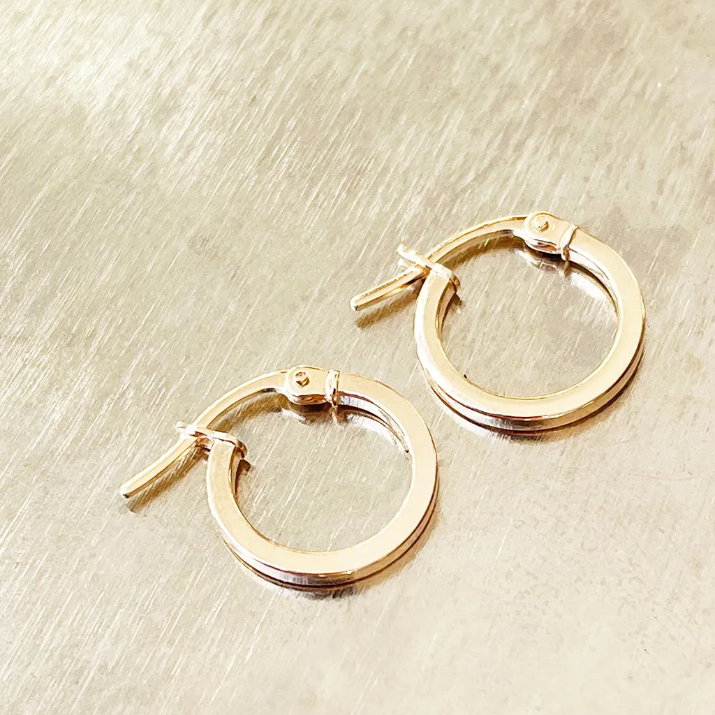 Petite Thin Flat-Fronted Yellow Gold Hoops