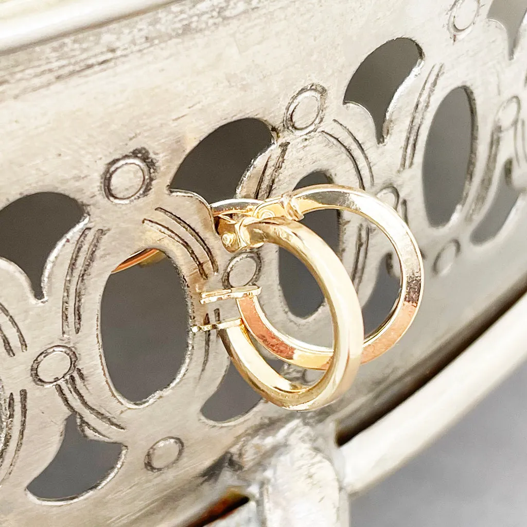 Petite Thin Flat-Fronted Yellow Gold Hoops