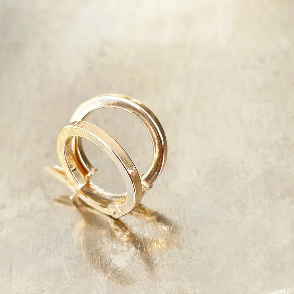 Petite Thin Flat-Fronted Yellow Gold Hoops