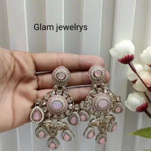 Pink Antique Gold Bollywood Suresh Indian Earrings