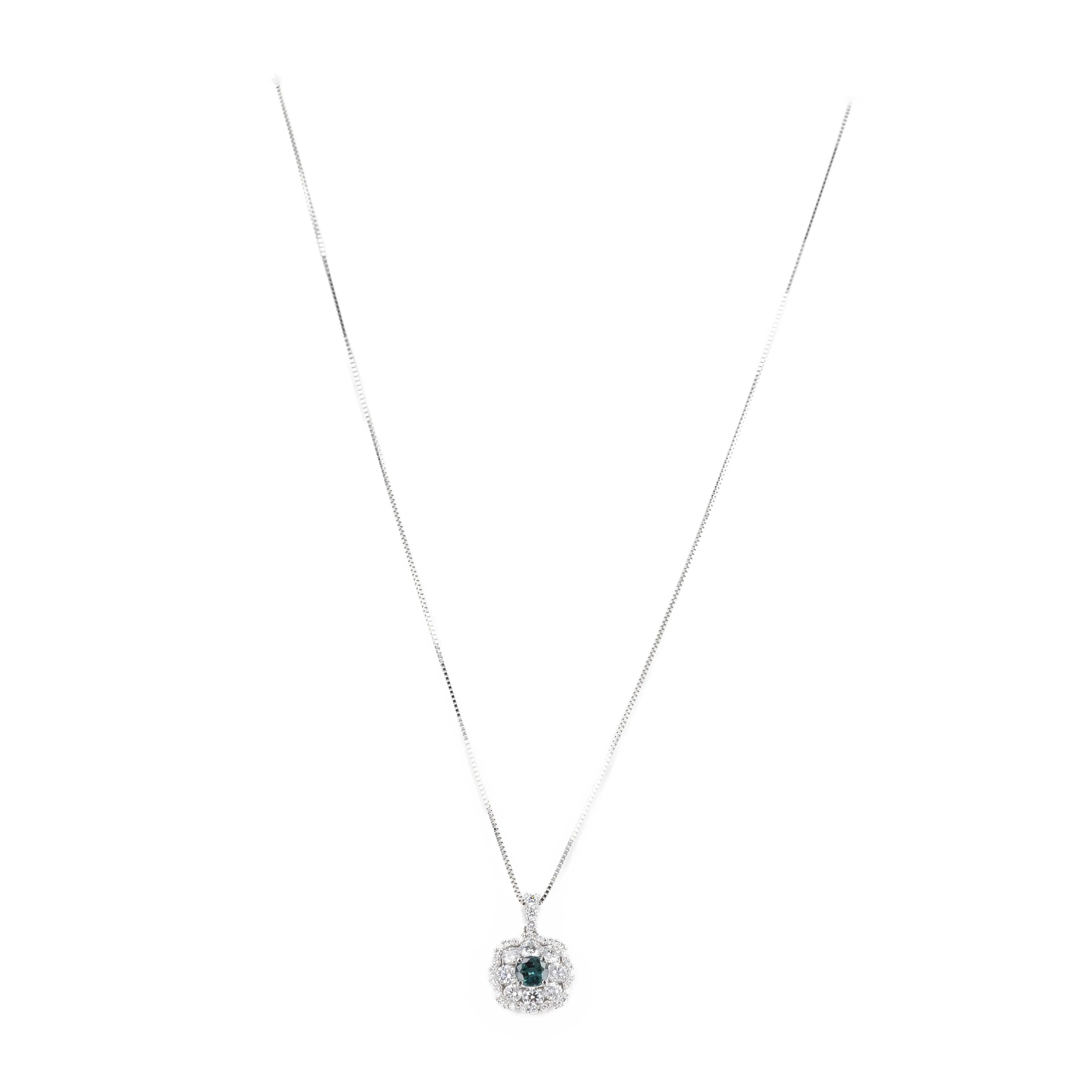 Platinum 0.44 Carat Round Alexandrite Diamond Halo Pendant Necklace
