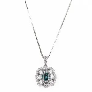 Platinum 0.44 Carat Round Alexandrite Diamond Halo Pendant Necklace