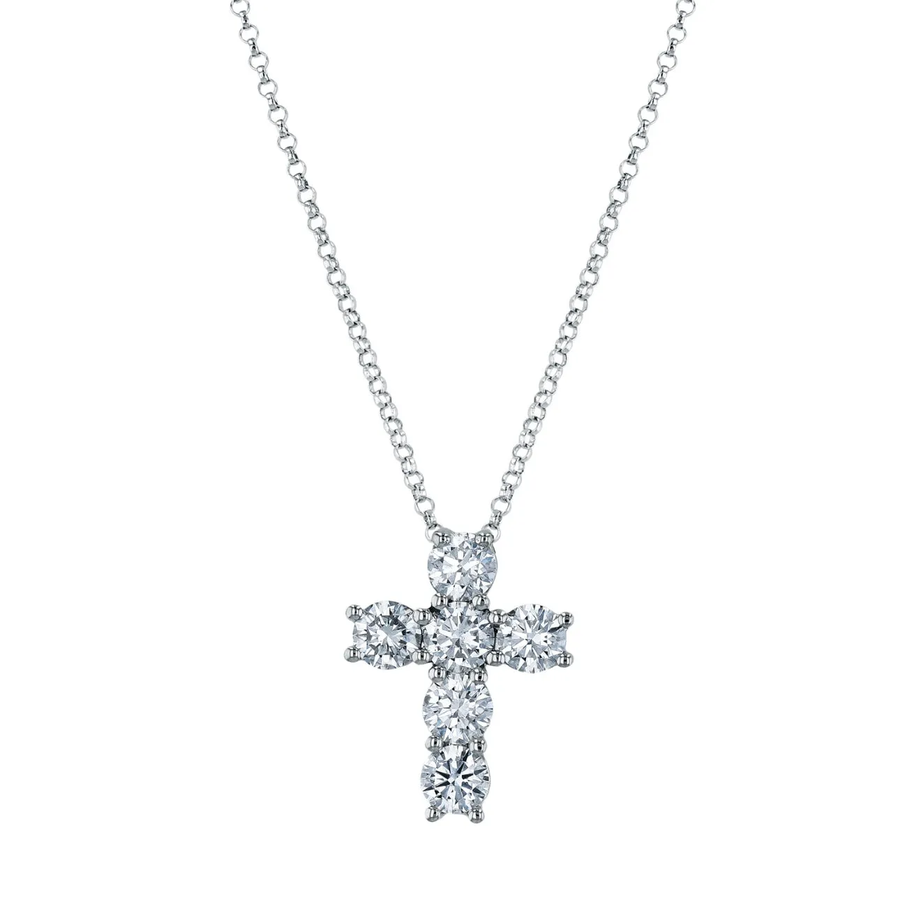 Platinum 1.45 ct Round Diamond Cross Pendant Necklace
