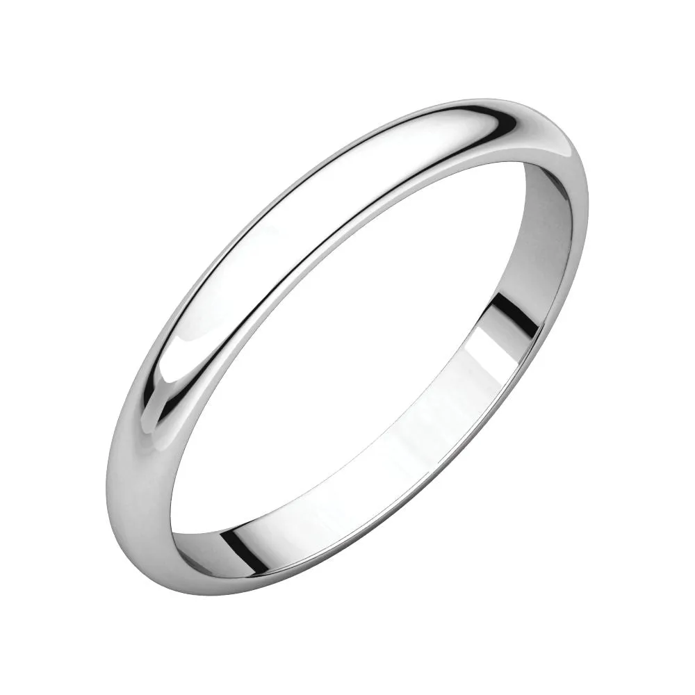 Platinum 2.5mm Half Round Band, Size 7.5