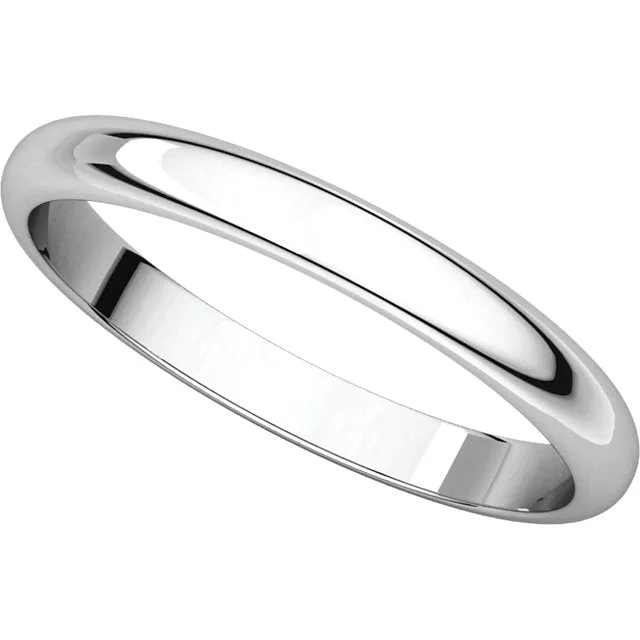 Platinum 2.5mm Half Round Band, Size 7.5