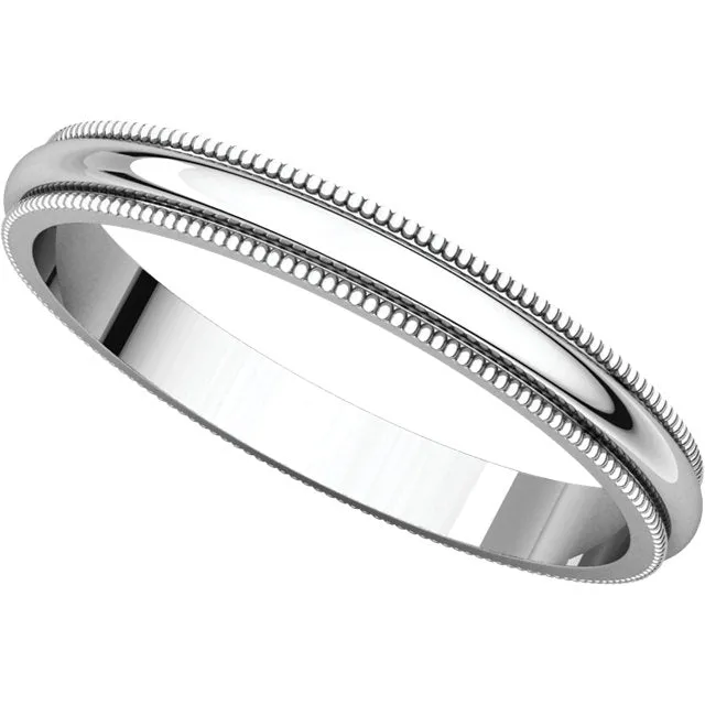 Platinum 2.5mm Milgrain Band, Size 6.5
