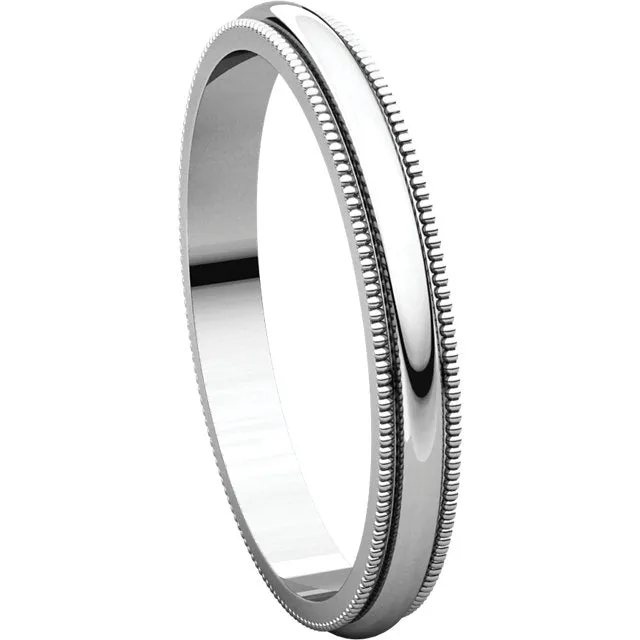 Platinum 2.5mm Milgrain Band, Size 6.5