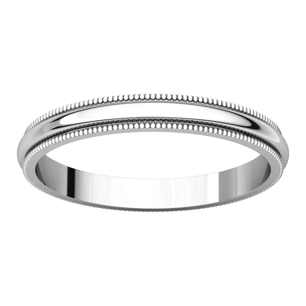 Platinum 2.5mm Milgrain Band, Size 6.5