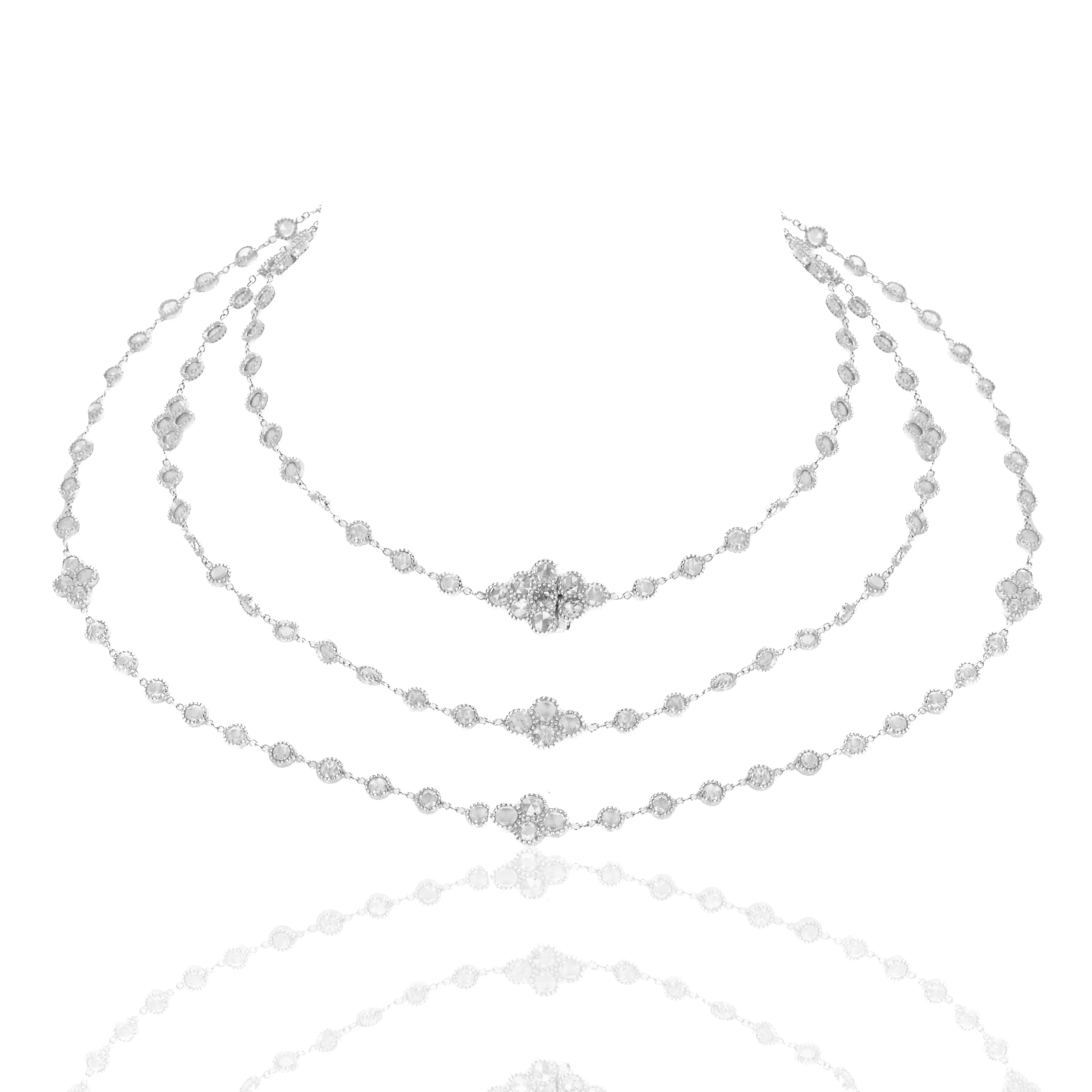 Platinum 27.96 Carat Rose Cut Diamond Layering Necklace