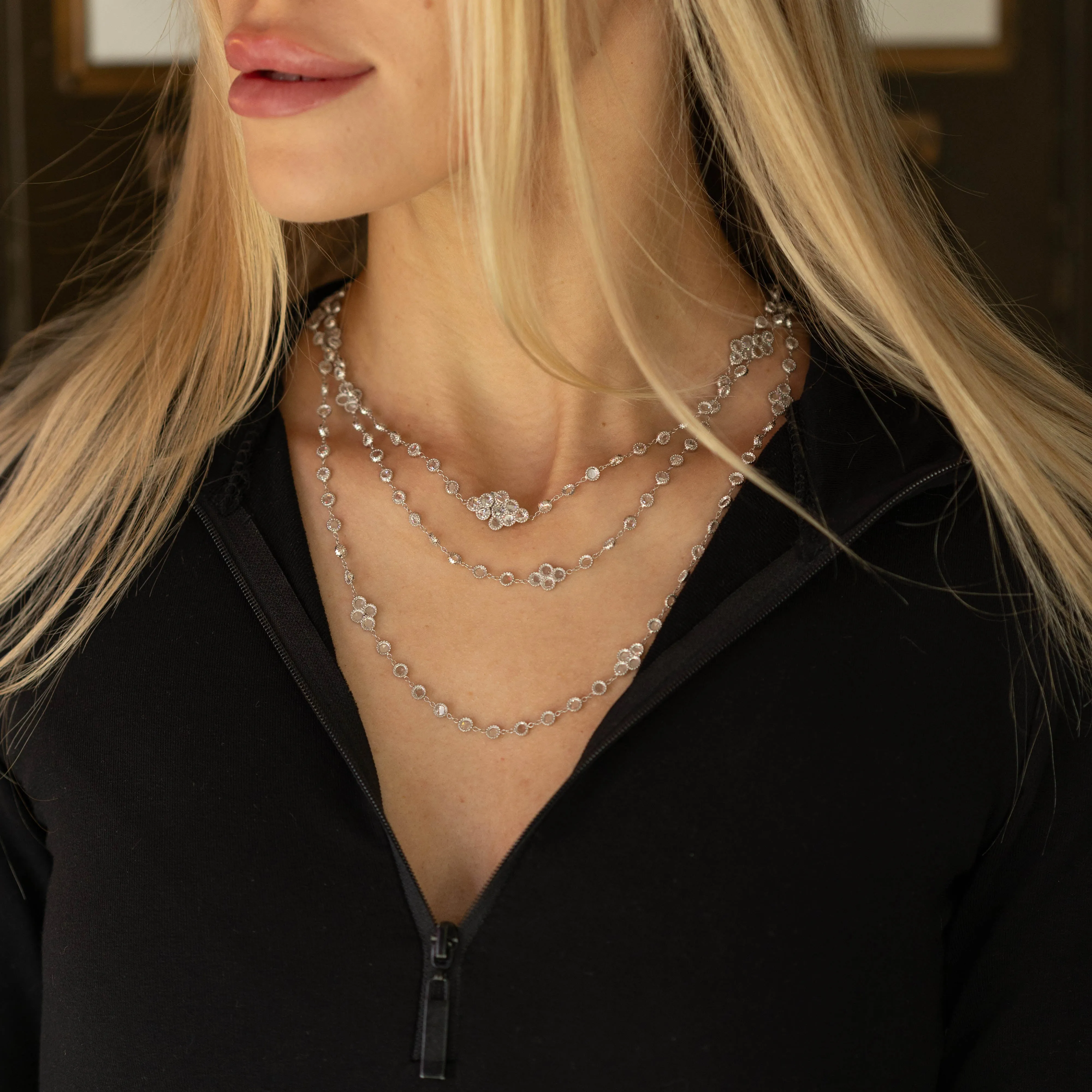 Platinum 27.96 Carat Rose Cut Diamond Layering Necklace