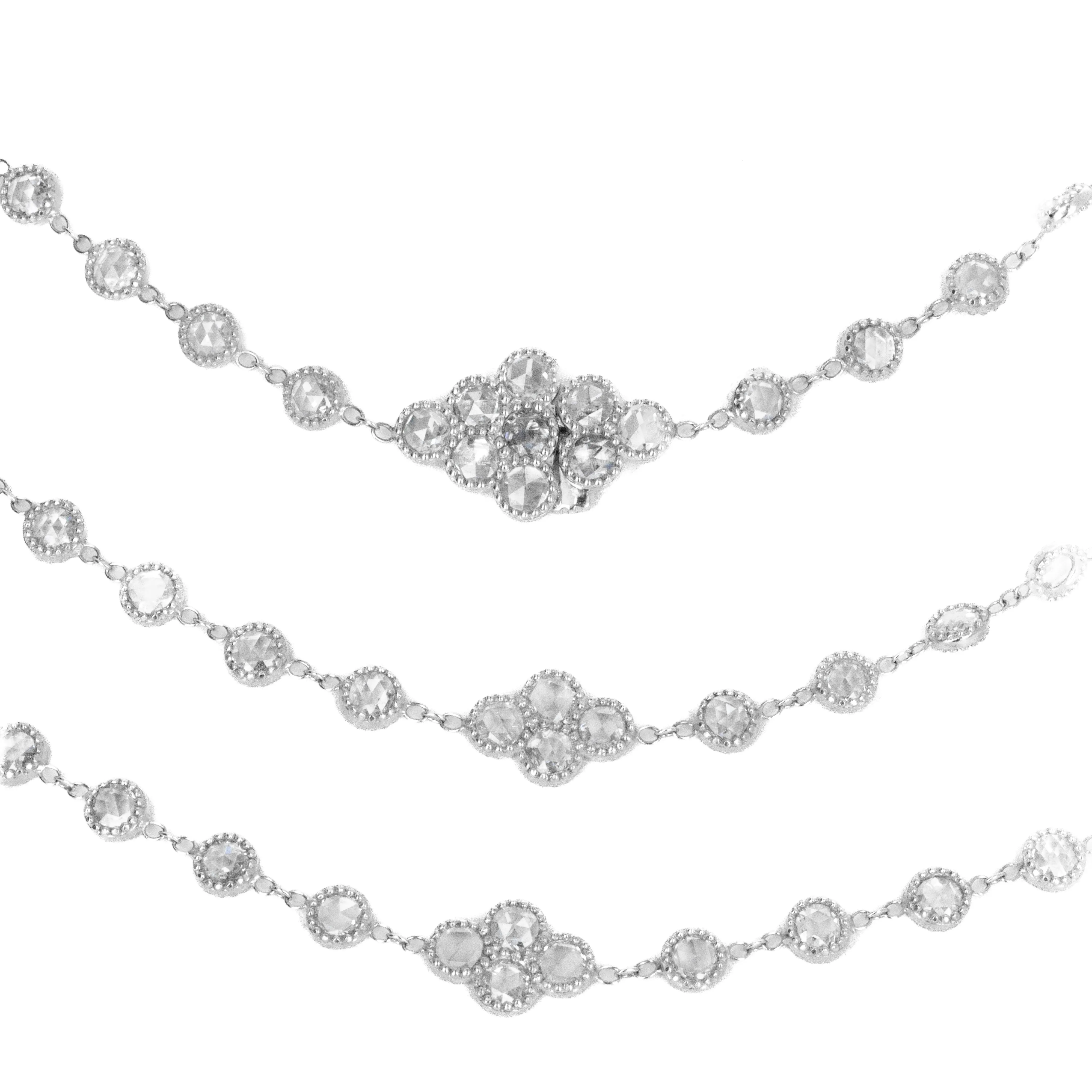 Platinum 27.96 Carat Rose Cut Diamond Layering Necklace