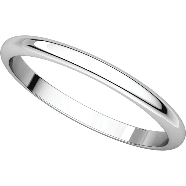 Platinum 2mm Half Round Band, Size 9