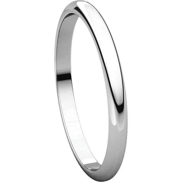 Platinum 2mm Half Round Band, Size 9