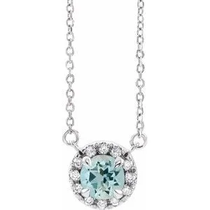 Platinum 3 mm Natural Aquamarine & .03 CTW Natural Diamond 16" Necklace