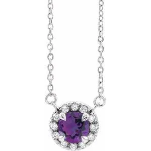 Platinum 3.5 mm Natural Amethyst & .03 CTW Natural Diamond 16" Necklace