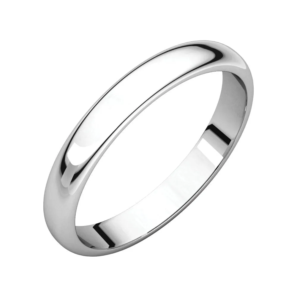 Platinum 3mm Half Round Band, Size 6