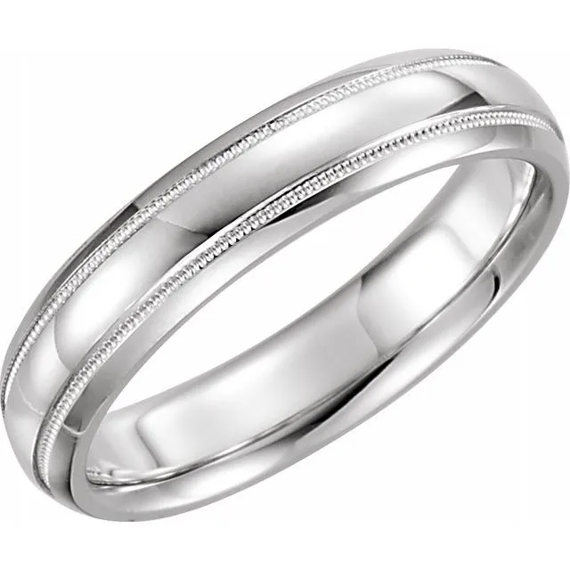 Platinum 4 mm Half Round Comfort-Fit Band With Milgrain
